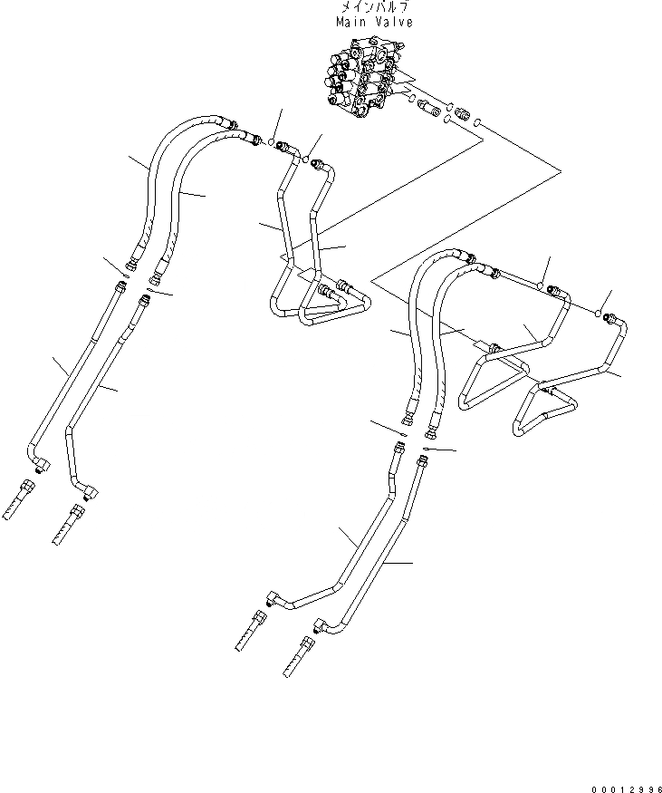 Схема запчастей Komatsu WA100-5 - ГИДРОЛИНИЯ (ТРУБЫ) (ДЛЯ 4-Х СЕКЦИОНН. КЛАПАН) ГИДРАВЛИКА