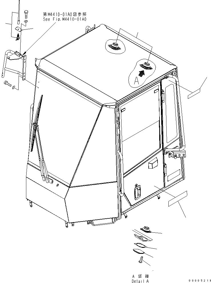 Схема запчастей Komatsu WA100-5 - КАБИНА ROPS (АНТЕННА¤ ГРОМКОГОВОРИТ.) КАБИНА ОПЕРАТОРА И СИСТЕМА УПРАВЛЕНИЯ