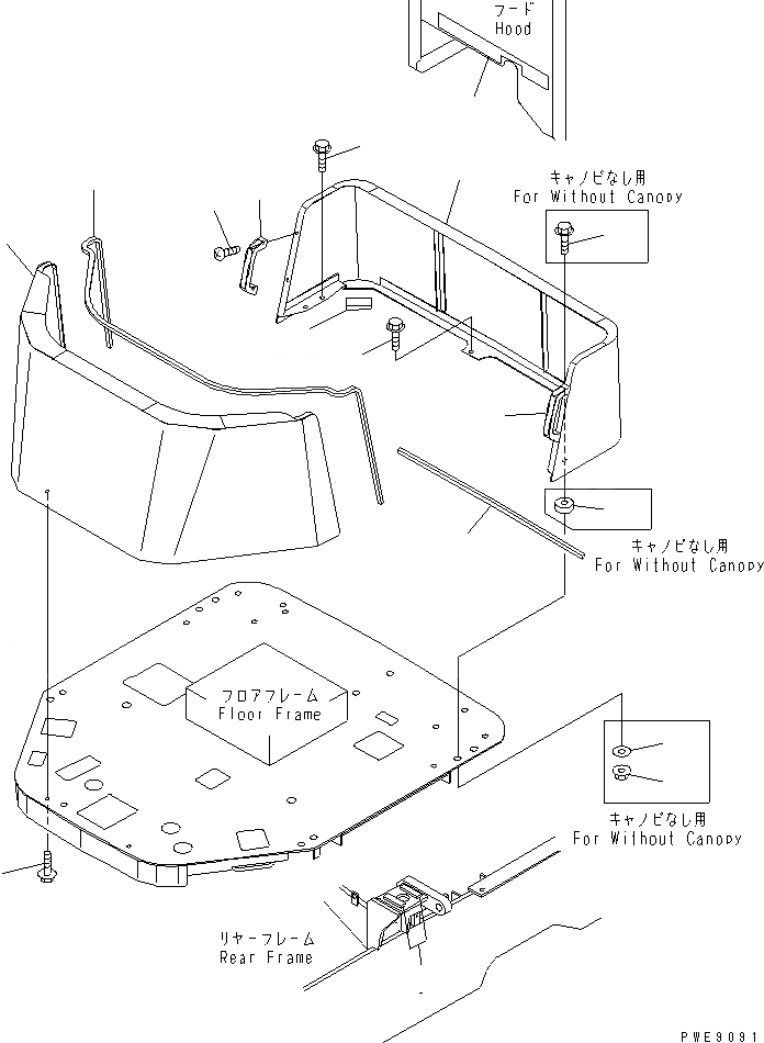 Схема запчастей Komatsu WA100M-3 - ПОЛ ЧАСТИ КОРПУСА (БЕЗ КАБИНЫ) OPERATIORS ОБСТАНОВКА И СИСТЕМА УПРАВЛЕНИЯ