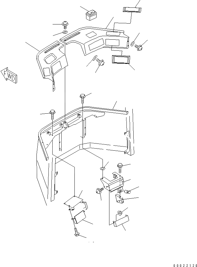 Схема запчастей Komatsu WA100M-3-CB - КАБИНА (ПЕРЕДН. ЧАСТИ ИНТЕРЬЕРА)(№-) OPERATIORS ОБСТАНОВКА И СИСТЕМА УПРАВЛЕНИЯ