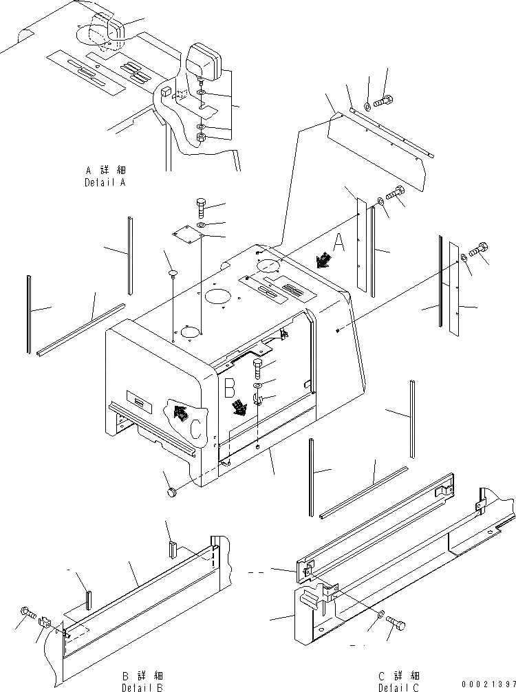 Схема запчастей Komatsu WA100M-3-CB - КАПОТ (ДЛЯ D ТИП РАДИАТОР)(№-) ЧАСТИ КОРПУСА