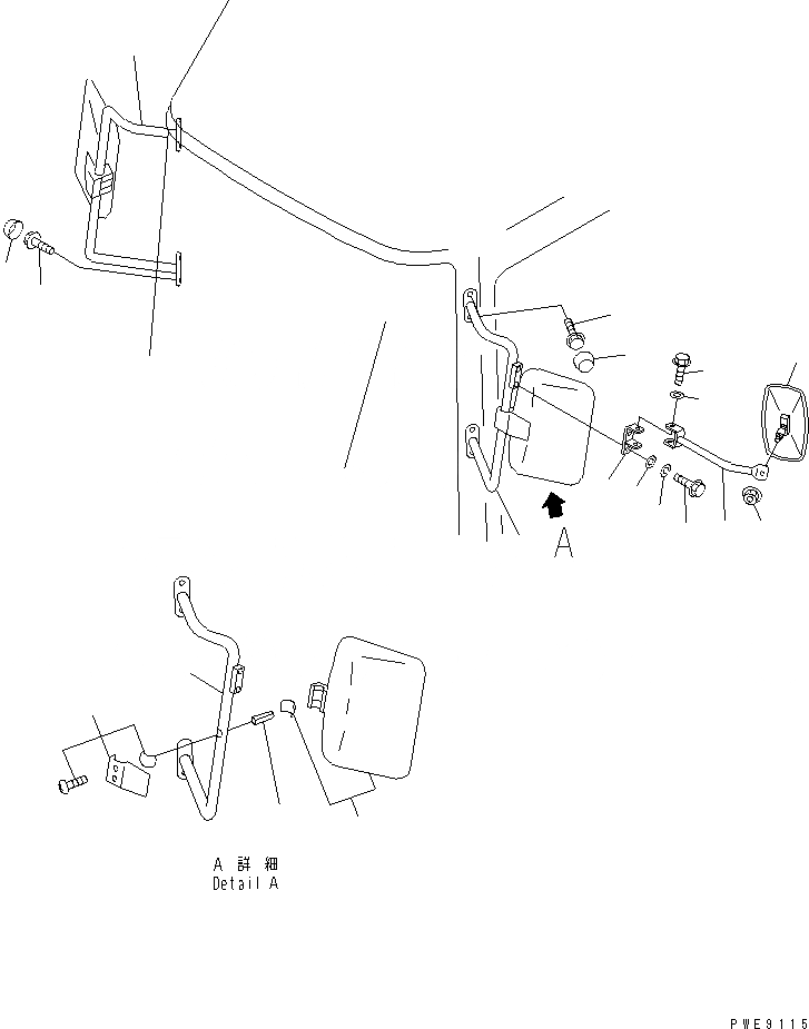 Схема запчастей Komatsu WA100M-3-CB - ДОПОЛН. ЗЕРКАЛА ЗАДН. ВИДА(КОМПОНЕНТЫ (ОБСЛУЖИВ-Е)) (С КАБИНОЙ) ЧАСТИ КОРПУСА