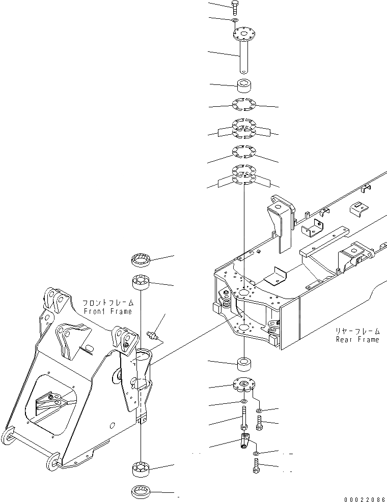 Схема запчастей Komatsu WA100M-3-CN - ПАЛЕЦ(ДЛЯ ПЕРЕДН. И ЗАДН. РАМА СОЕДИНЕНИЕ)(№9-) ОСНОВНАЯ РАМА И ЕЕ ЧАСТИ