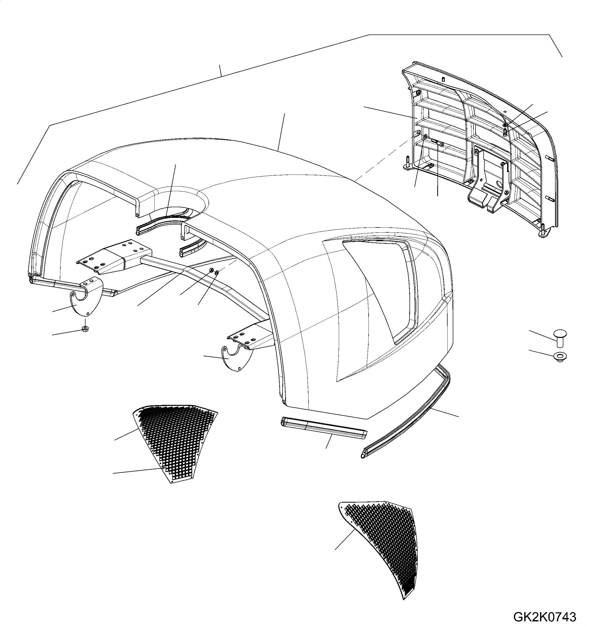 Схема запчастей Komatsu WA100M-6 - КАПОТ ГРУППА (КАПОТ В СБОРЕ) (EXECUTION I) M ЧАСТИ КОРПУСА