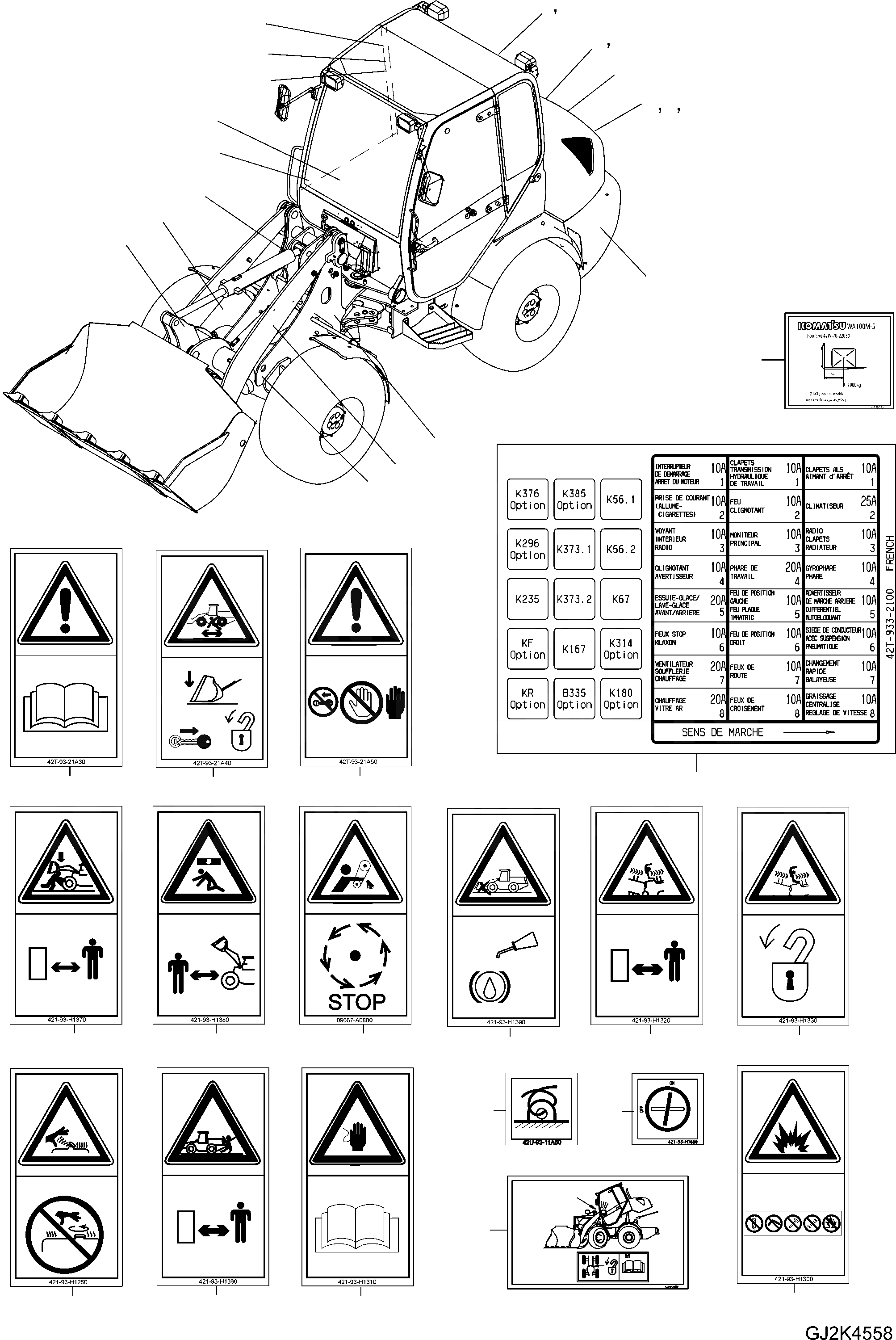 Схема запчастей Komatsu WA100M-5 20 km - ТАБЛИЧКИS, ФРАНЦИЯ ИНСТРУМЕНТ, АКСЕССУАРЫ, БУКВЕНН.