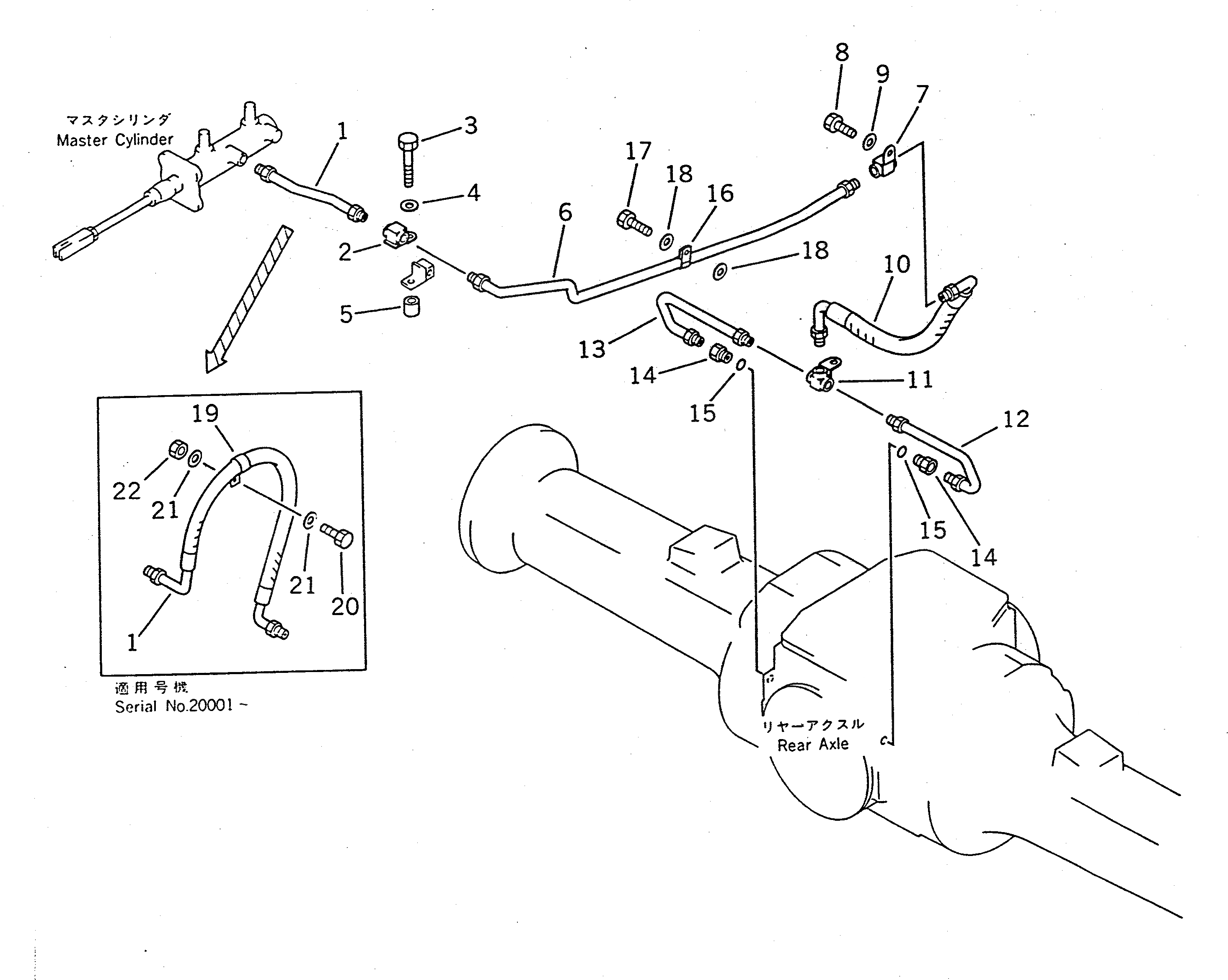 Схема запчастей Komatsu WA100SSS-1 - ТОРМОЗ. МАСЛОПРОВОДЯЩАЯ ЛИНИЯ (ЗАДН.) ВЕДУЩ. ВАЛ¤ ДИФФЕРЕНЦ. И КОЛЕСА