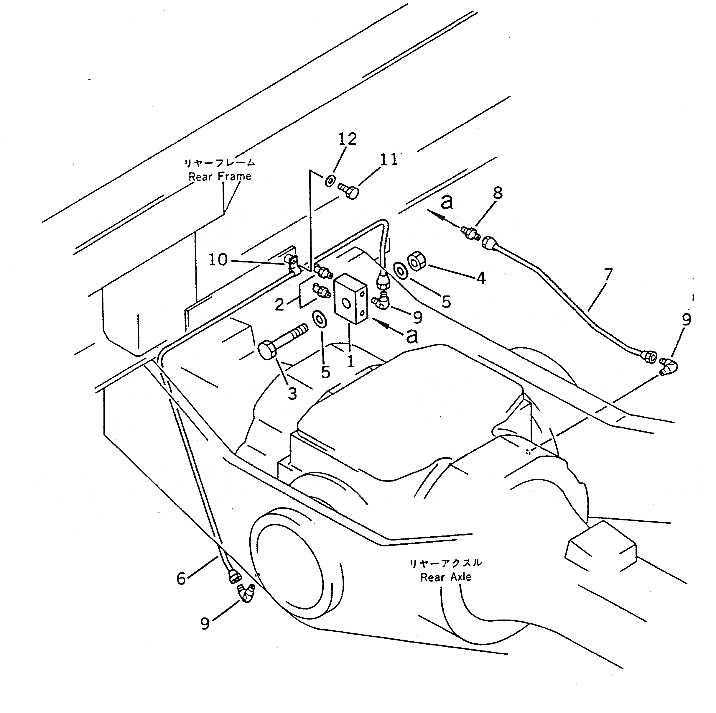 Схема запчастей Komatsu WA100SSS-1 - СМАЗКА (СУППОРТ МОСТА)(№-9999) РАМА И ЧАСТИ КОРПУСА