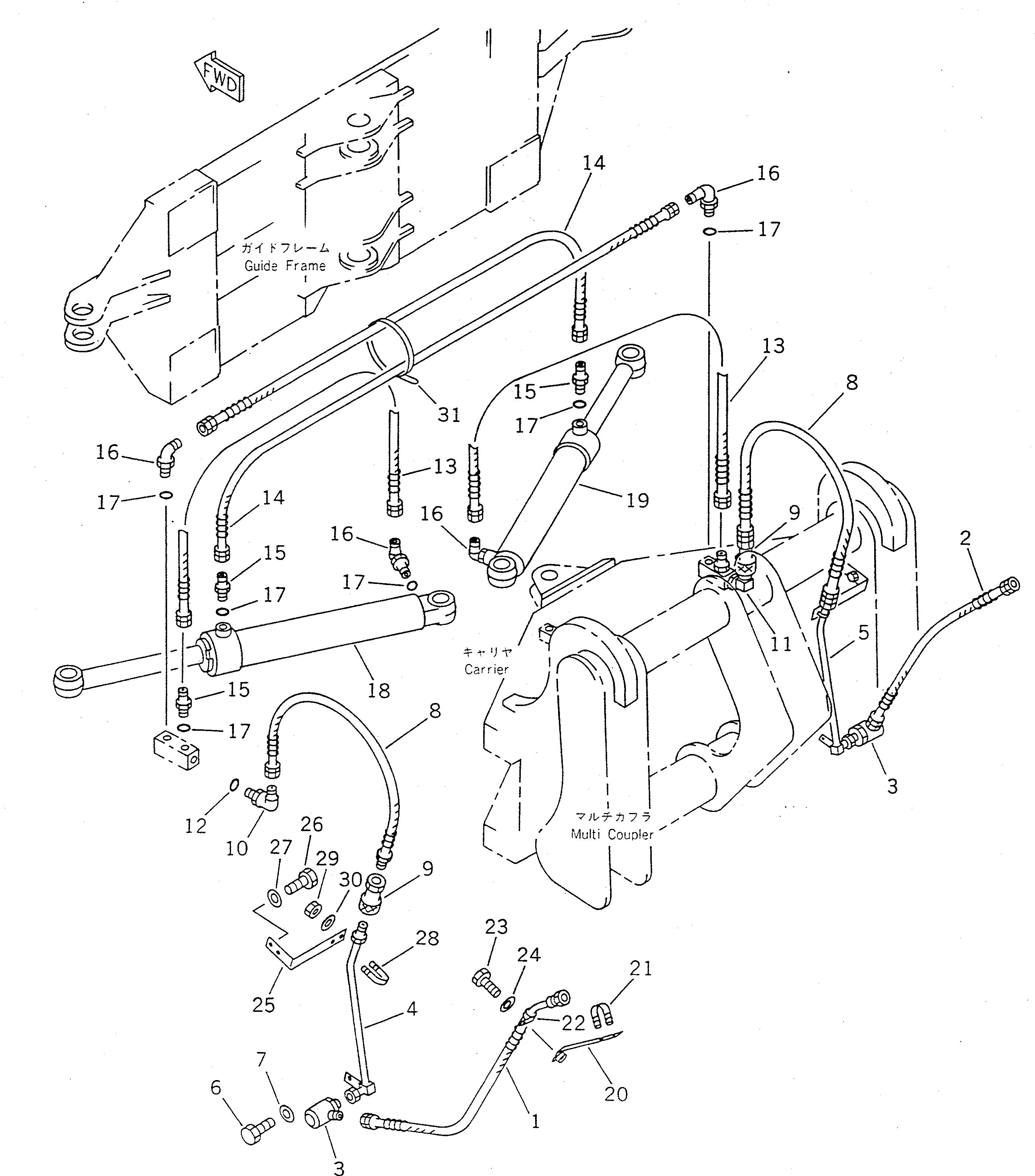 Схема запчастей Komatsu WA100SSS-1 - БОКОВ. СДВИГ¤ PITCH И ANGLE SNOW PНИЗ. (ЦИЛИНДР НАКЛОНА ЛИНИЯ)   (С МЕХАНИЧ. СОЕДИНИТ. УСТР-ВО) СПЕЦ. APPLICATION ЧАСТИ