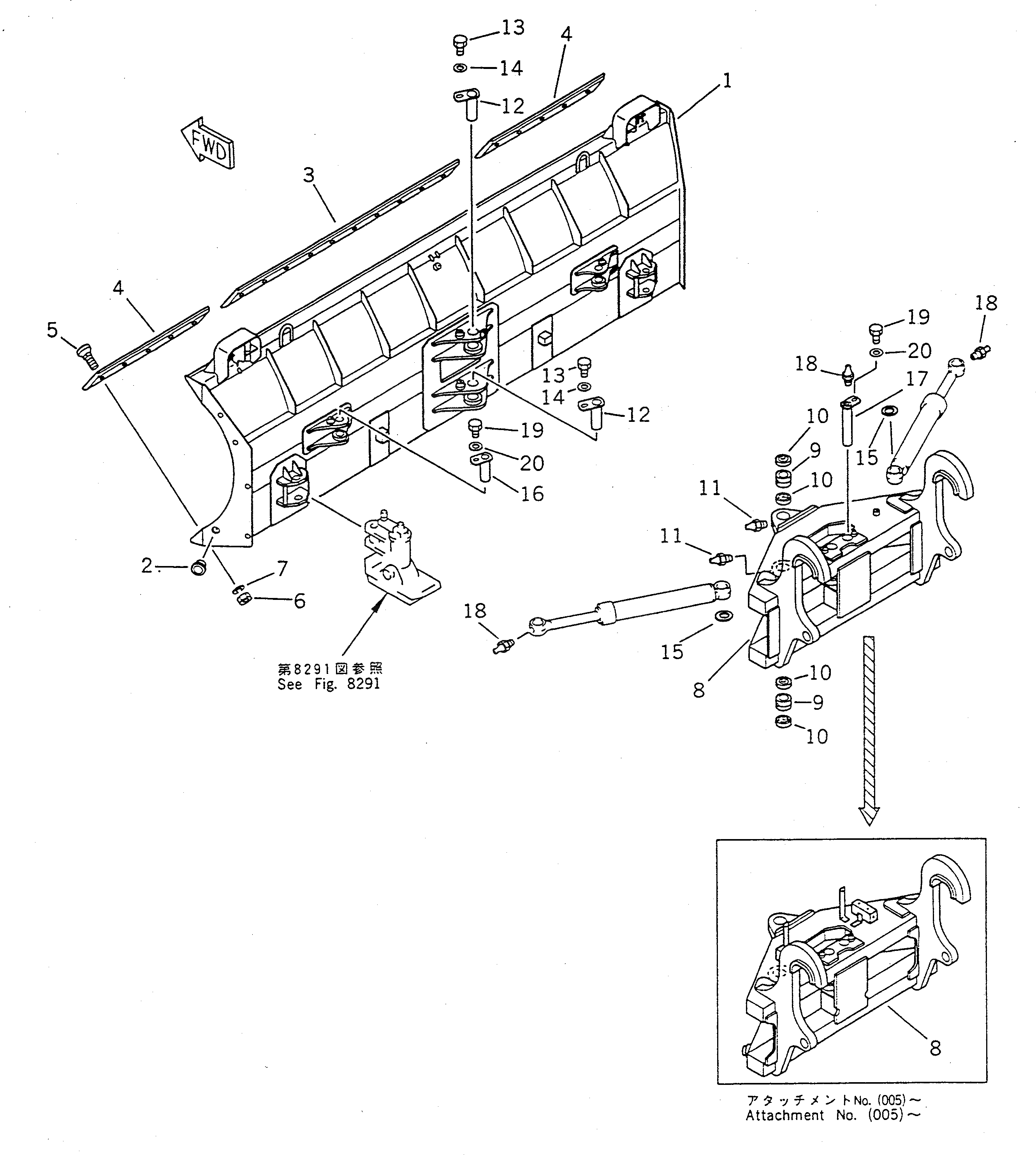 Схема запчастей Komatsu WA100SS-1 - P.A.P. ОТВАЛ И НЕСУЩИЙ ЭЛЕМЕНТ (С ГИДРАВЛ СОЕДИНИТ. УСТР-ВО) СПЕЦ. APPLICATION ЧАСТИ