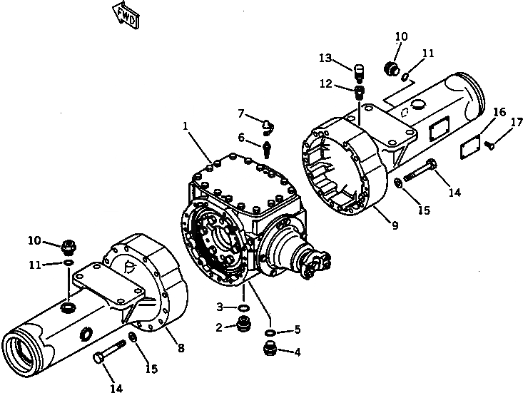 Схема запчастей Komatsu WA120-1 - КОРПУС ПЕРЕДНЕГО МОСТА ВЕДУЩ. ВАЛ¤ ДИФФЕРЕНЦ. И КОЛЕСА