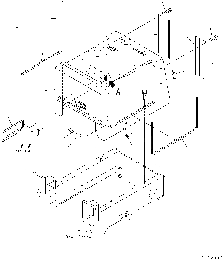 Схема запчастей Komatsu WA120-3 - КАПОТ (КАПОТ) ЧАСТИ КОРПУСА