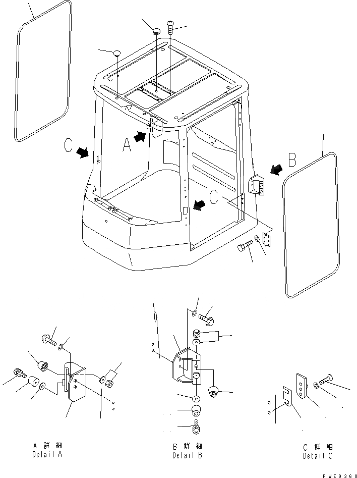 Схема запчастей Komatsu WA120-3 - КАБИНА ROPS (ДВЕРЬ) (ДЛЯ ЕС) OPERATIORS ОБСТАНОВКА И СИСТЕМА УПРАВЛЕНИЯ