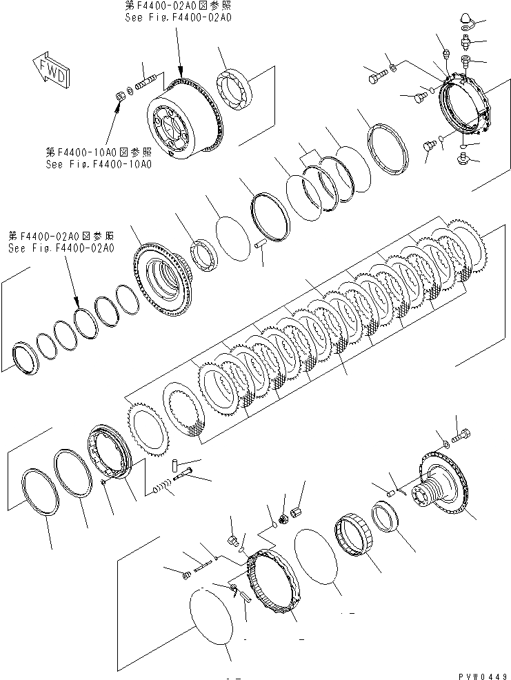 Схема запчастей Komatsu WA1200-3 - ПЕРЕДНИЙ МОСТ (ПЕРЕДНИЕ ТОРМОЗА) (ЛЕВ.) ГИДРОТРАНСФОРМАТОР И ТРАНСМИССИЯ