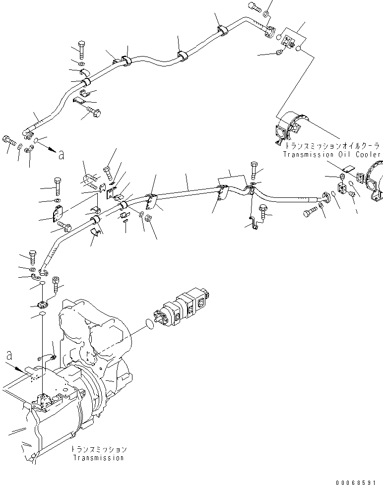 Схема запчастей Komatsu WA1200-3 - ГИДРОТРАНСФОРМАТОР И ТРАНСМИССИЯ ЛИНИЯ (ЛИНИИ МАСЛООХЛАДИТЕЛЯ) (/)(№-) ГИДРОТРАНСФОРМАТОР И ТРАНСМИССИЯ