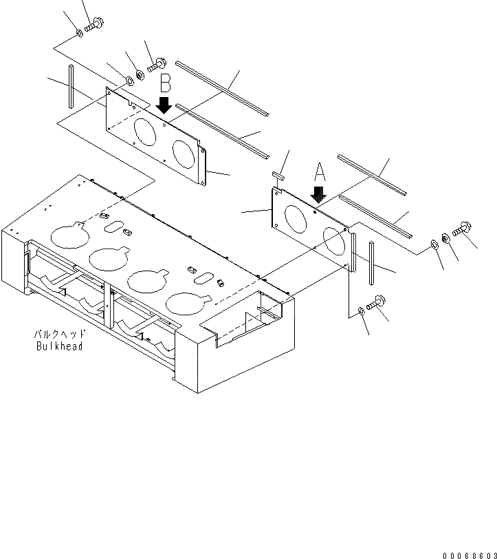 Схема запчастей Komatsu WA1200-3 - КАПОТ (ПЕРЕДН. COVER) (ВЕРХН.)(№-) ЧАСТИ КОРПУСА