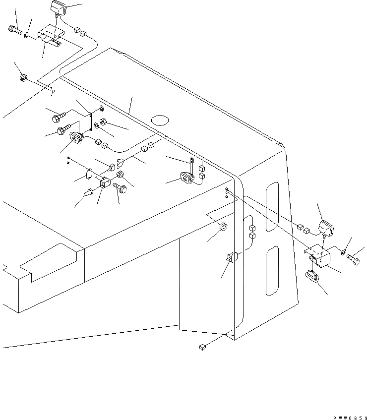 Схема запчастей Komatsu WA1200-3 - КАПОТ (ОСВЕЩЕНИЕ И ЭЛЕМЕНТЫ КРЕПЛЕНИЯ) ЧАСТИ КОРПУСА