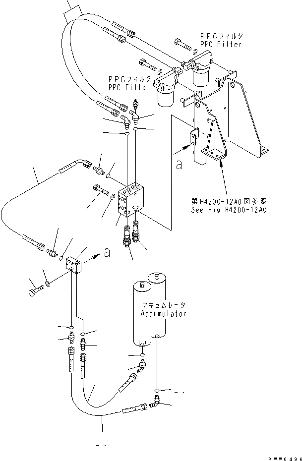 Схема запчастей Komatsu WA1200-3 - ГИДРАВЛ ЛИНИЯ (P.P.C. ФИЛЬТР. - АККУМУЛЯТОР /) ГИДРАВЛИКА
