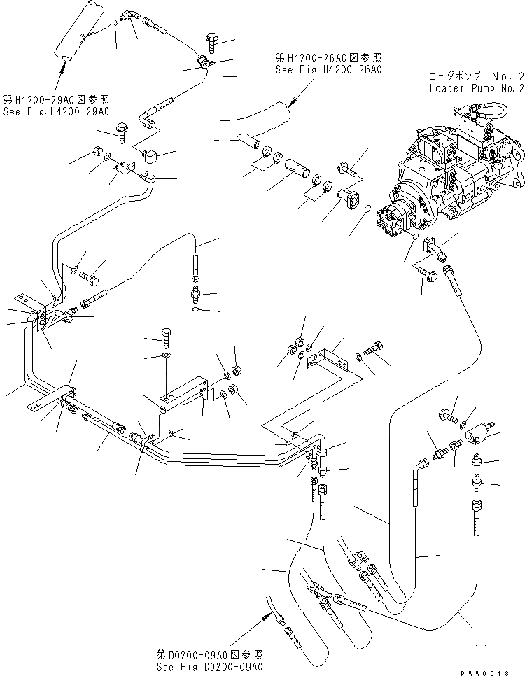Схема запчастей Komatsu WA1200-3 - ГИДРАВЛ ЛИНИЯ (ТОПЛИВН. ОХЛАДИТЕЛЬ ВЕНТИЛЯТОР ЛИНИЯ)(№-) ГИДРАВЛИКА