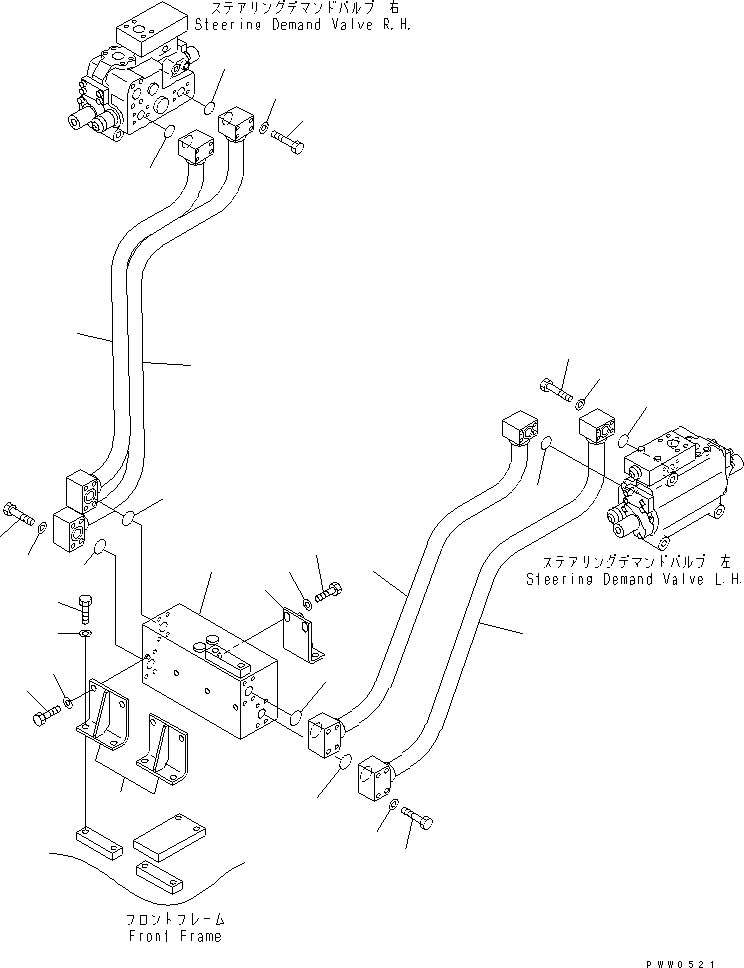 Схема запчастей Komatsu WA1200-3 - ГИДРОЛИНИЯ РУЛЕВОГО УПРАВЛЕНИЯ (КРЕПЛЕНИЕ ЛИНИИ ЦИЛИНДРА РУЛЕВ. УПР-Я /) ГИДРАВЛИКА