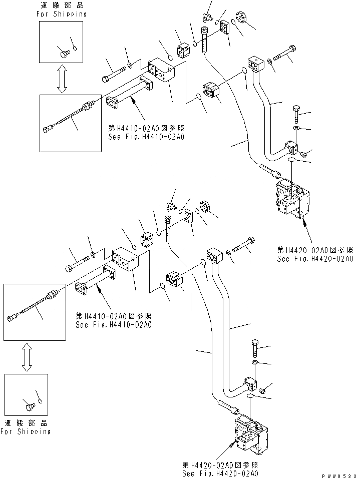 Схема запчастей Komatsu WA1200-3 - ЛИНИЯ ЭКСТРЕНН. РУЛЕВ. УПРАВЛ-Я (ЭКСТРЕНН. ГИДРОЛИНИЯ КЛАПАНА РУЛЕВ. УПРАВЛЕНИЯ)(№-) ГИДРАВЛИКА