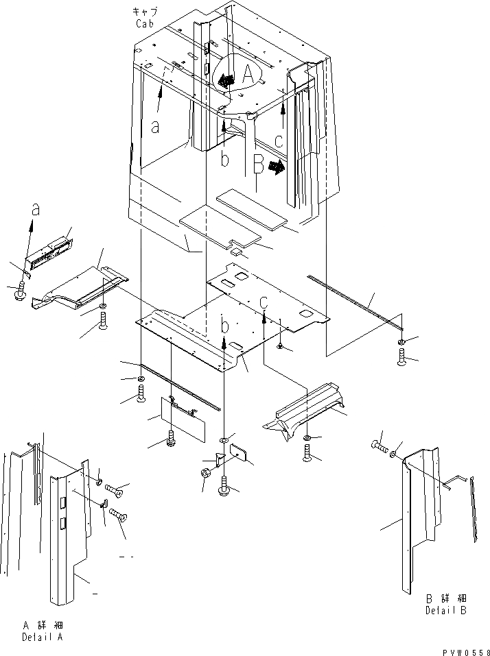 Схема запчастей Komatsu WA1200-3 - КАБИНА (ВЕРХН. ЧАСТИ ИНТЕРЬЕРА И КРЫША ПОДУШКА) КАБИНА ОПЕРАТОРА И СИСТЕМА УПРАВЛЕНИЯ