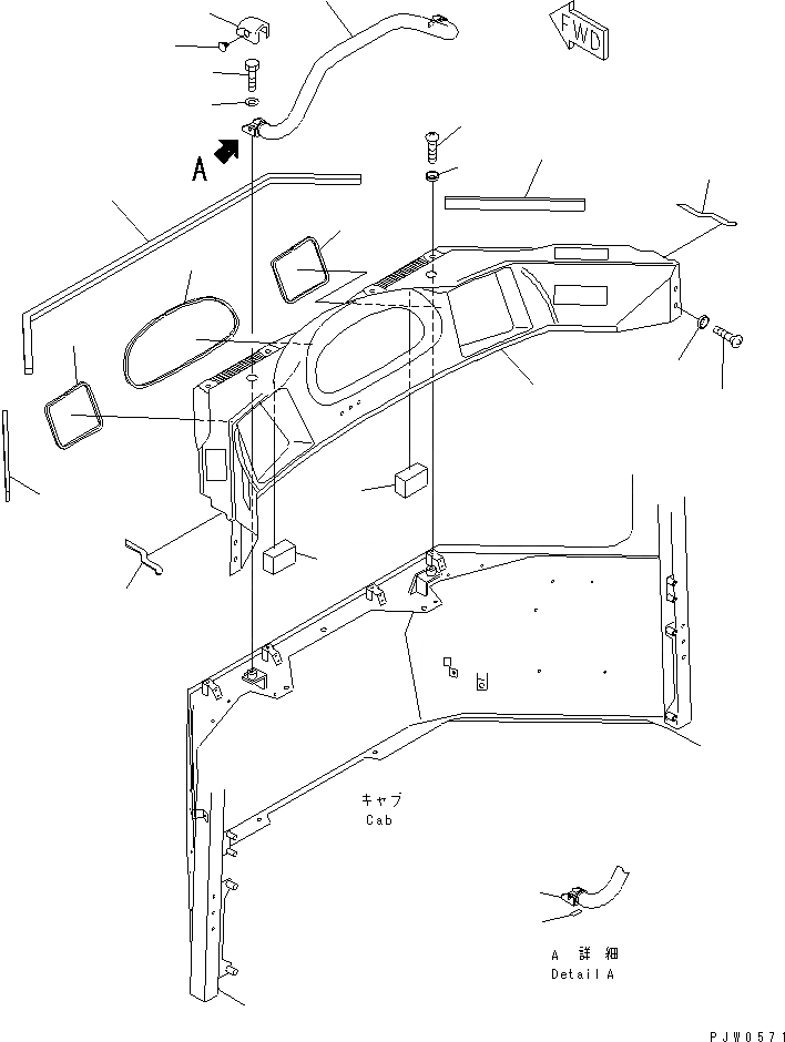 Схема запчастей Komatsu WA1200-3 - КАБИНА (ПЕРЕДН. ИНТЕРЬЕР COVER) КАБИНА ОПЕРАТОРА И СИСТЕМА УПРАВЛЕНИЯ