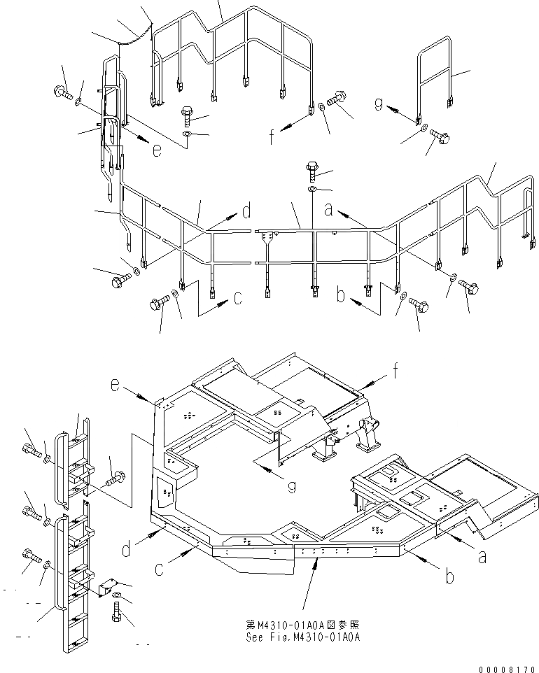 Схема запчастей Komatsu WA1200-3 - КРЫЛО И ЛЕСТНИЦА (HANDRAIL)(№-) ЧАСТИ КОРПУСА