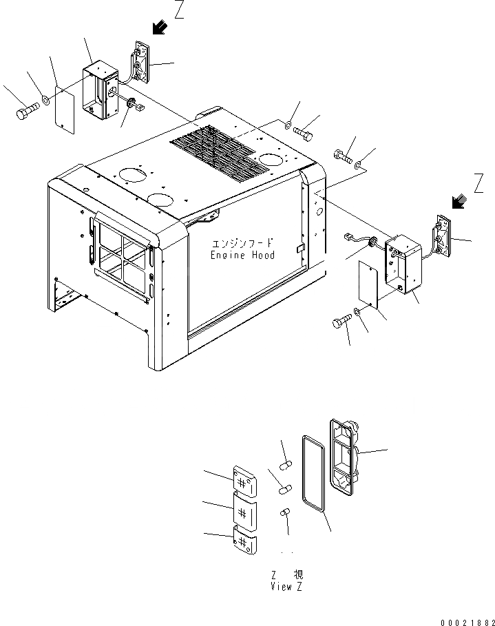 Схема запчастей Komatsu WA150-5 - КАПОТ (ЗАДН. ФОНАРИ) ЧАСТИ КОРПУСА