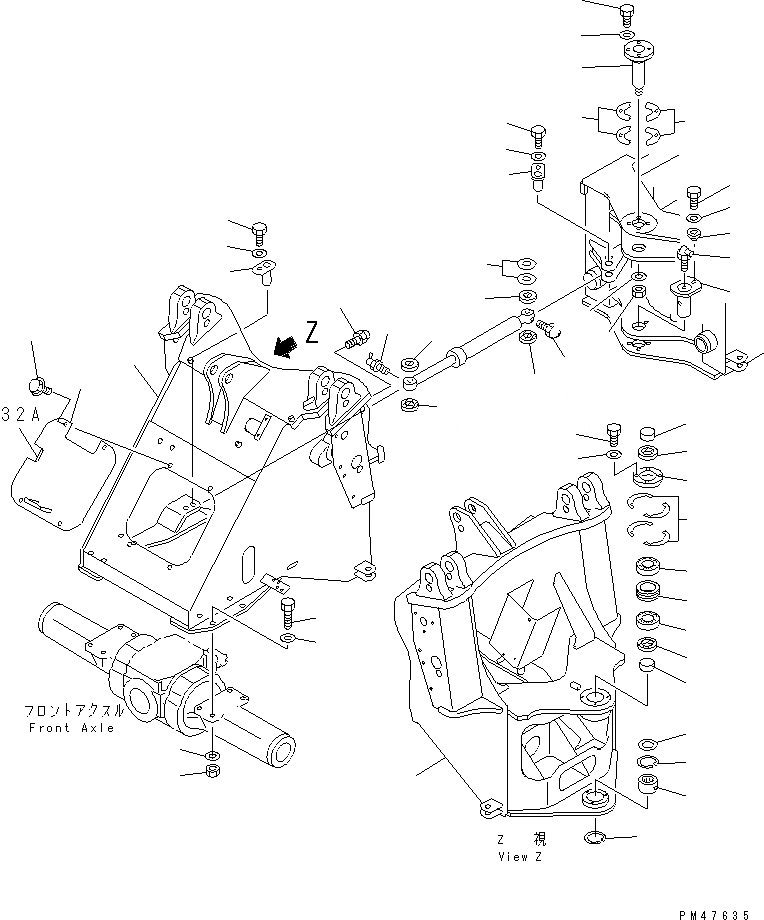 Схема запчастей Komatsu WA150-3-X - ВЕДУЩ. ВАЛ (ПЕРЕДН.)(№-) ВЕДУЩ. ВАЛ¤ ДИФФЕРЕНЦ. И КОЛЕСА