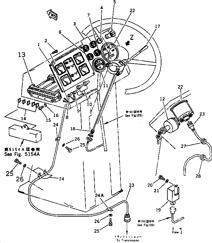 Схема запчастей Komatsu WA150-1 - ПАНЕЛЬ ПРИБОРОВ(№-) КОМПОНЕНТЫ ДВИГАТЕЛЯ И ЭЛЕКТРИКА