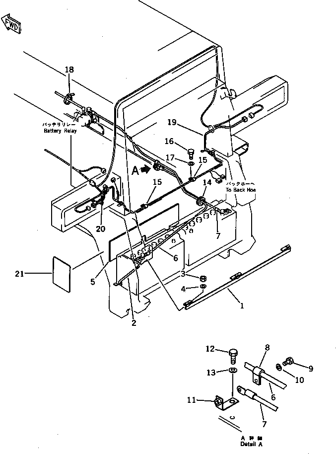 Схема запчастей Komatsu WA150-1 - BACK HOE ЭЛЕМЕНТЫ КРЕПЛЕНИЯ (/)(№-9999) РАМА И ЧАСТИ КОРПУСА
