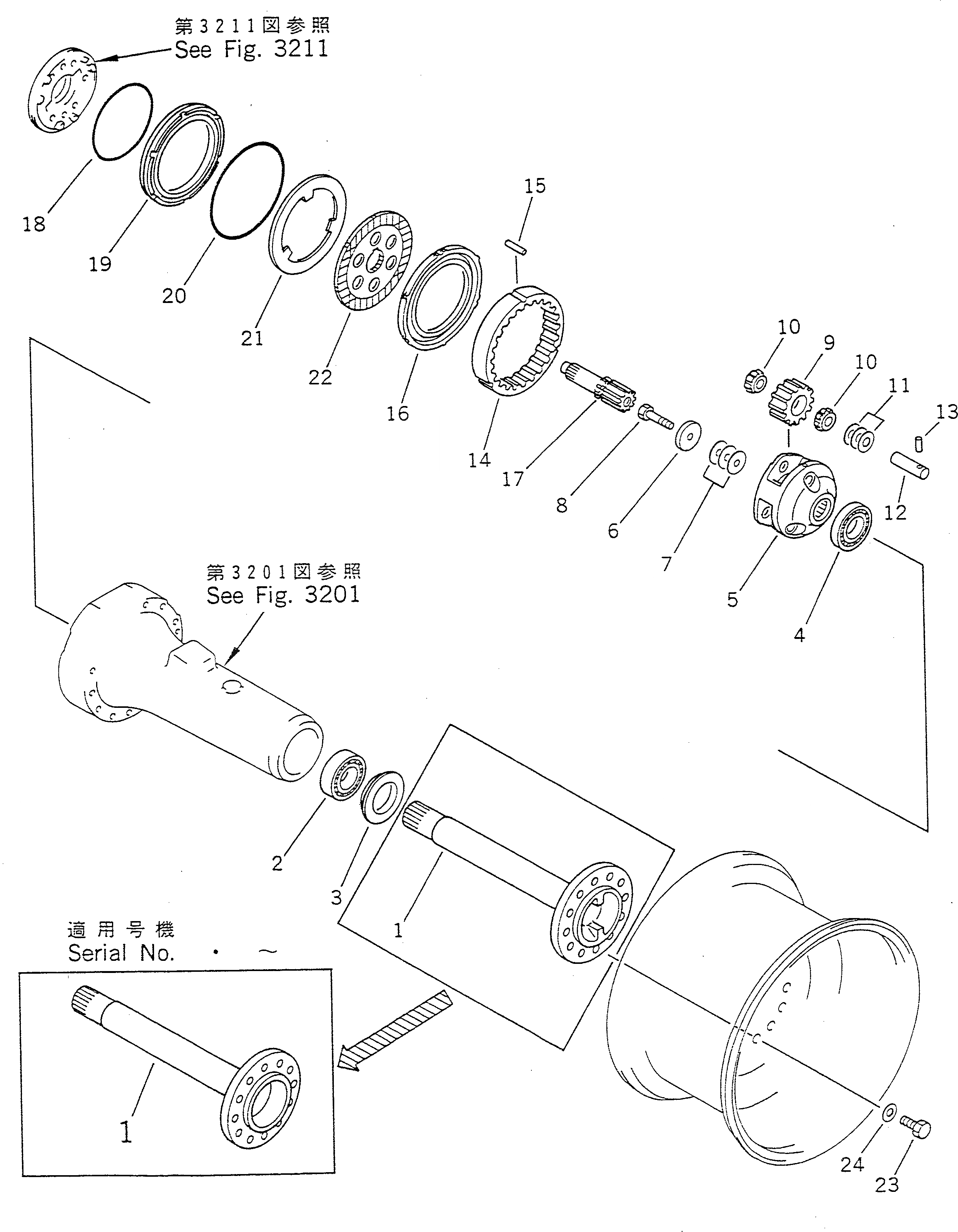 Схема запчастей Komatsu WA150-1 - ЗАДНИЕ ТОРМОЗА И ЗАДН. КОНЕЧНАЯ ПЕРЕДАЧА ВЕДУЩ. ВАЛ¤ ДИФФЕРЕНЦ. И КОЛЕСА
