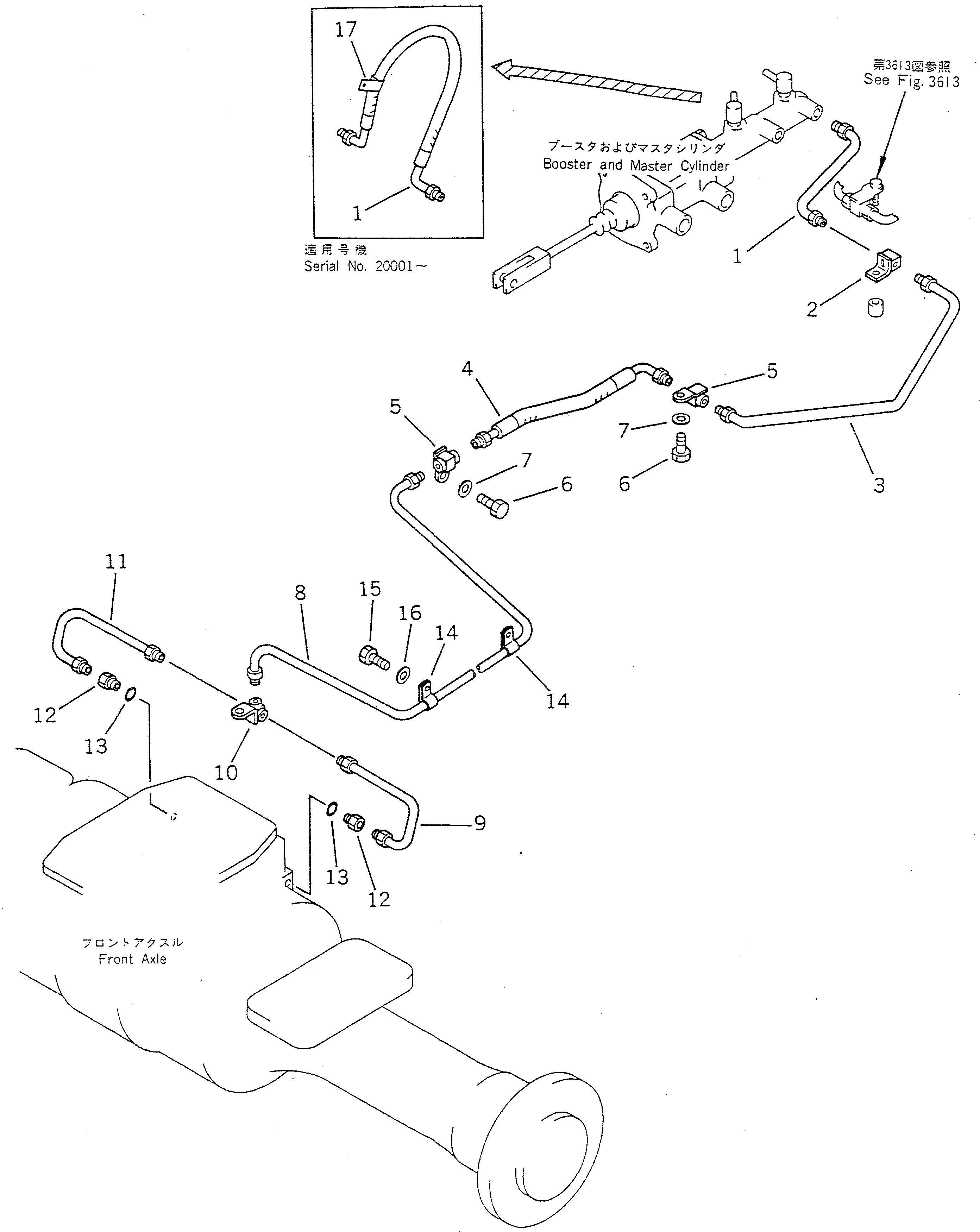 Схема запчастей Komatsu WA150-1 - ТОРМОЗ. МАСЛОПРОВОДЯЩАЯ ЛИНИЯ (/) (С УСИЛИТЕЛЬ) (ПЕРЕДН ТОРМОЗН. ГИДРОЛИНИЯ) ВЕДУЩ. ВАЛ¤ ДИФФЕРЕНЦ. И КОЛЕСА