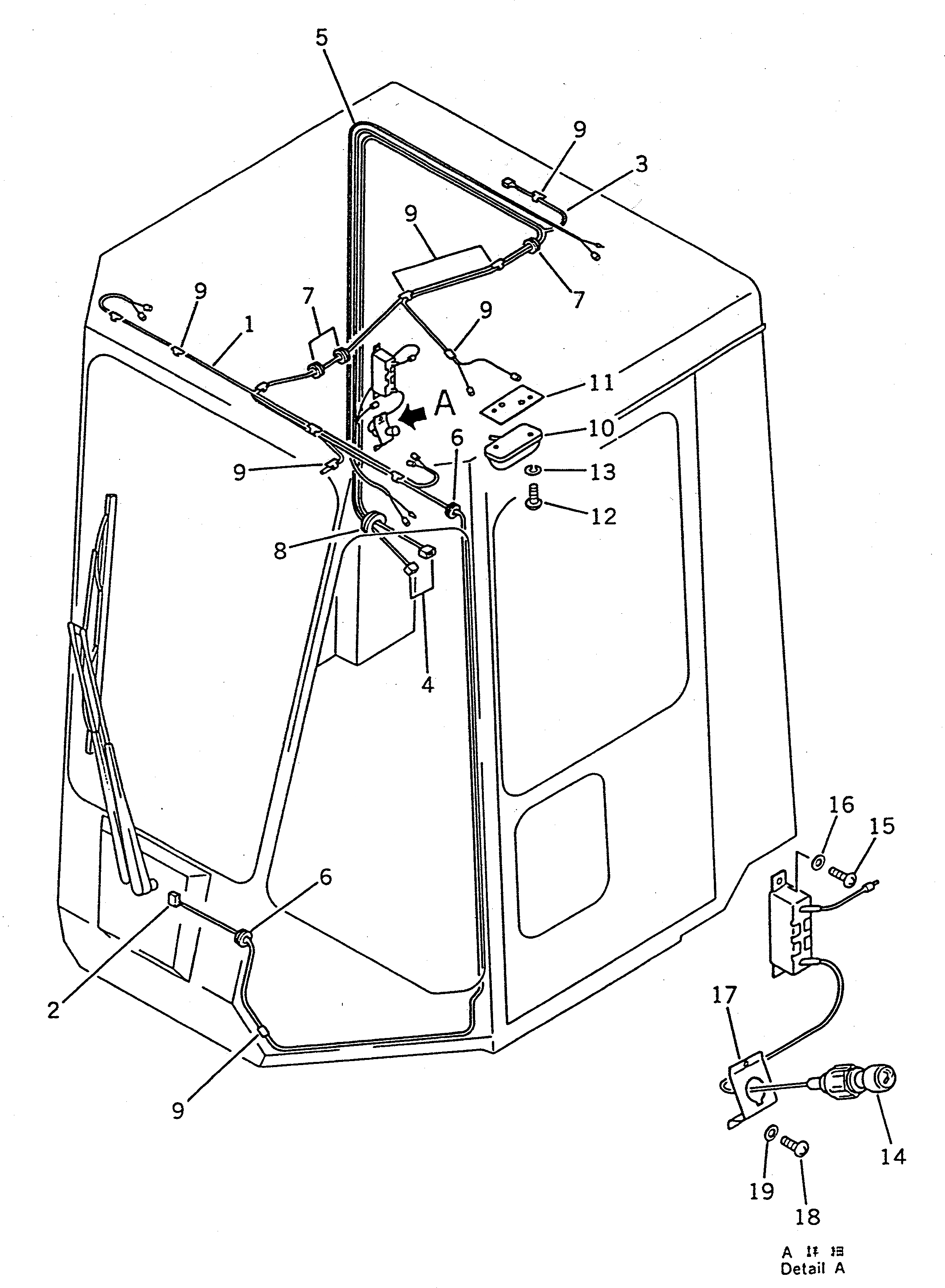 Схема запчастей Komatsu WA150-1 - КАБИНА (8/8) (ЭЛЕКТР.)(№-9999) РАМА И ЧАСТИ КОРПУСА