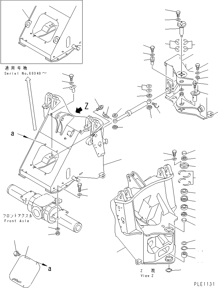 Схема запчастей Komatsu WA150-3-XW - ПЕРЕДН. РАМА (КОМПОНЕНТЫ (ОБСЛУЖИВ-Е))(№-) РАМА И ЧАСТИ КОРПУСА