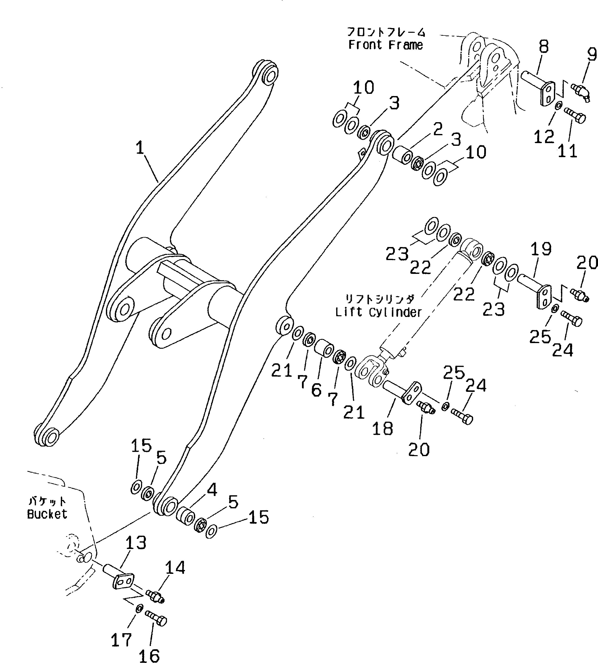 Схема запчастей Komatsu WA150-3-XW - РУКОЯТЬ (КОМПОНЕНТЫ (ОБСЛУЖИВ-Е))(№-) РАБОЧЕЕ ОБОРУДОВАНИЕ