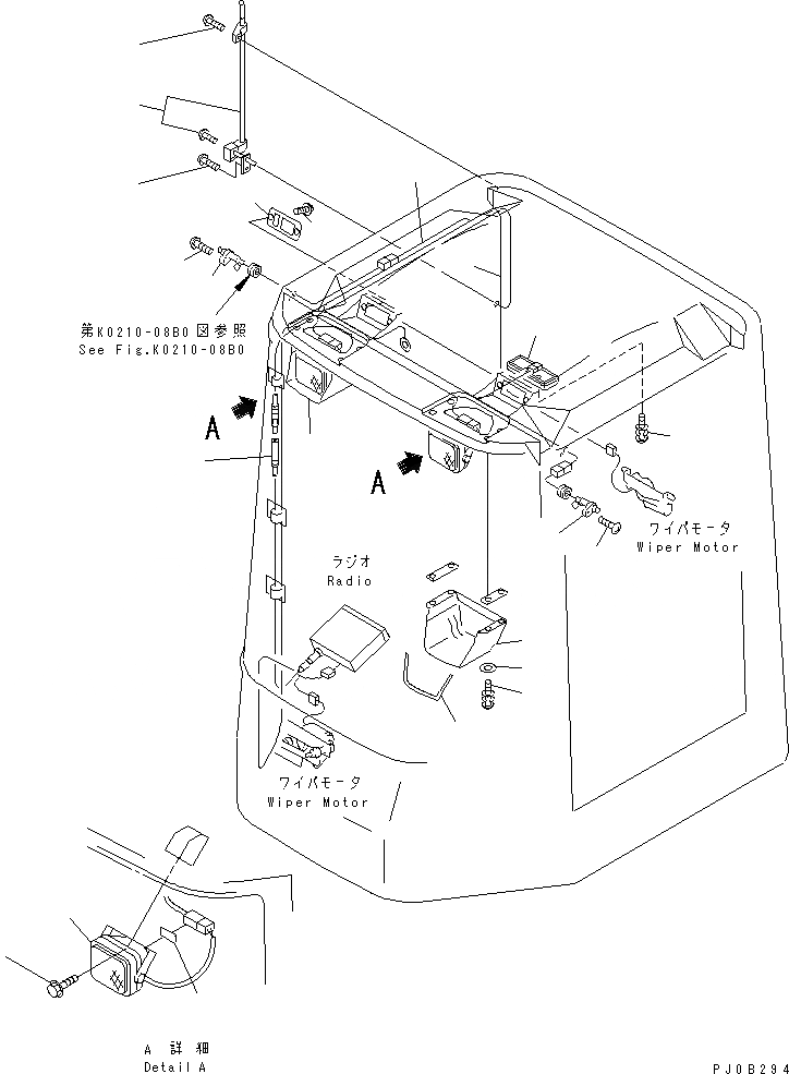 Схема запчастей Komatsu WA150-3 - КАБИНА ROPS (ЭЛЕКТРИКА) (ANTENA) (С A.M. РАДИО)(№-) КАБИНА ОПЕРАТОРА И СИСТЕМА УПРАВЛЕНИЯ