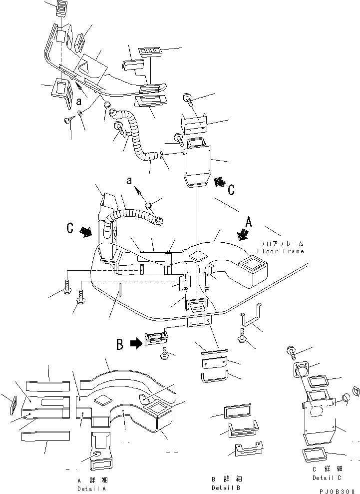 Схема запчастей Komatsu WA150-3 - ОБОГРЕВАТЕЛЬ. И ВОЗДУХОВОДЫ (КАБЕЛЬ УПРАВЛ-Е ТИП) КАБИНА ОПЕРАТОРА И СИСТЕМА УПРАВЛЕНИЯ