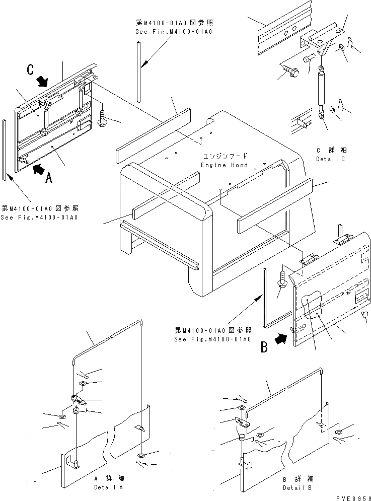 Схема запчастей Komatsu WA150-3-SN - ДВЕРЦЫ КАПОТА ЧАСТИ КОРПУСА