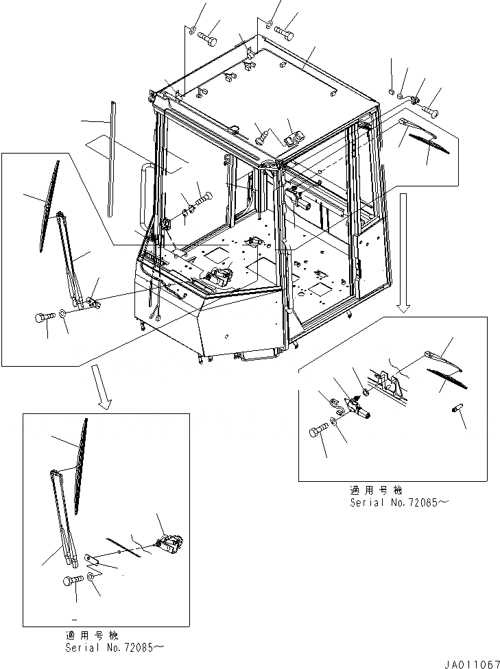 Схема запчастей Komatsu WA150-5 - КАБИНА ROPS (ДВОРНИКИ) (ДЛЯ КРОМЕ ЯПОН.) КАБИНА ОПЕРАТОРА И СИСТЕМА УПРАВЛЕНИЯ