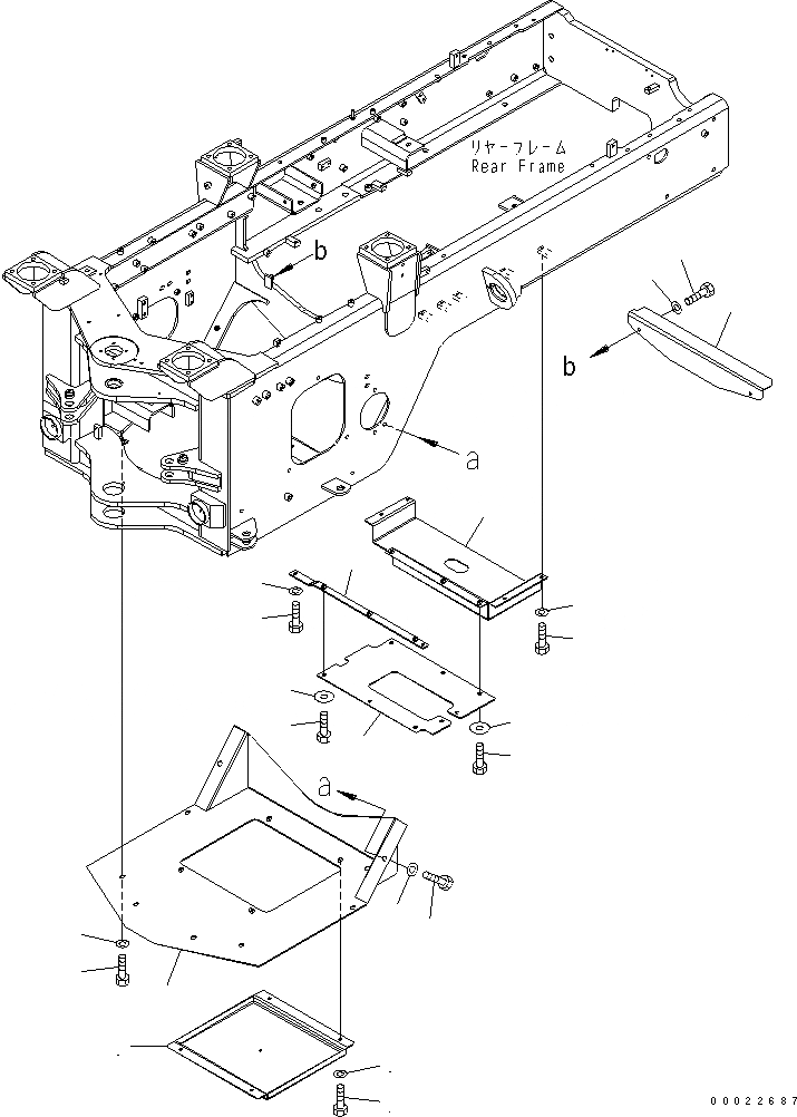Схема запчастей Komatsu WA150-5-SS - ЗАДН. РАМА (НИЖН. КРЫШКА) (SUPER БЕСШУМН. СПЕЦИФ-Я) ОСНОВНАЯ РАМА И ЕЕ ЧАСТИ
