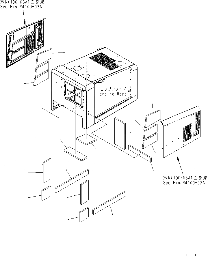 Схема запчастей Komatsu WA150L-5 - КАПОТ (ЩИТКИ) (ДЛЯ ШИР. КРЫЛО) ЧАСТИ КОРПУСА