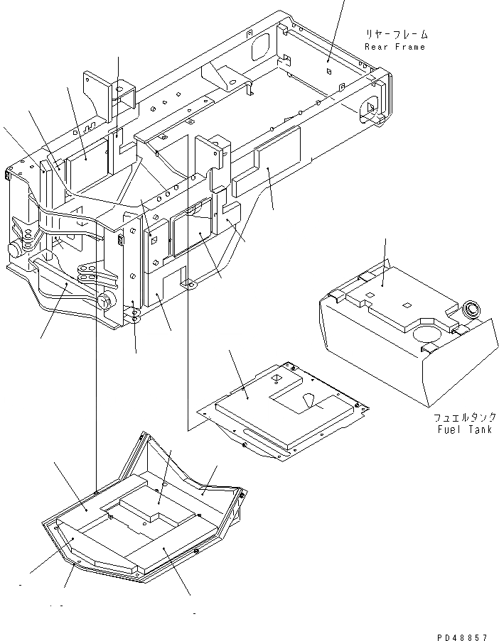 Схема запчастей Komatsu WA150SS-3-X - NOISE ABATEMENT ЧАСТИ (/) (ДЛЯ ЗАДН. РАМА) (SUPER БЕСШУМН. СПЕЦИФ-Я)(№-) РАМА И ЧАСТИ КОРПУСА