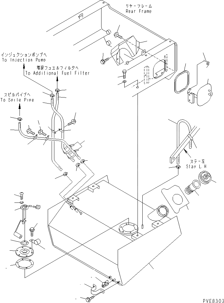 Схема запчастей Komatsu WA180-3 - ТОПЛИВН. БАК. (БАК И ТОПЛИВОПРОВОД.) (С ДОПОЛН. ТОПЛИВН. ФИЛЬТР.) ТОПЛИВН. БАК. AND КОМПОНЕНТЫ