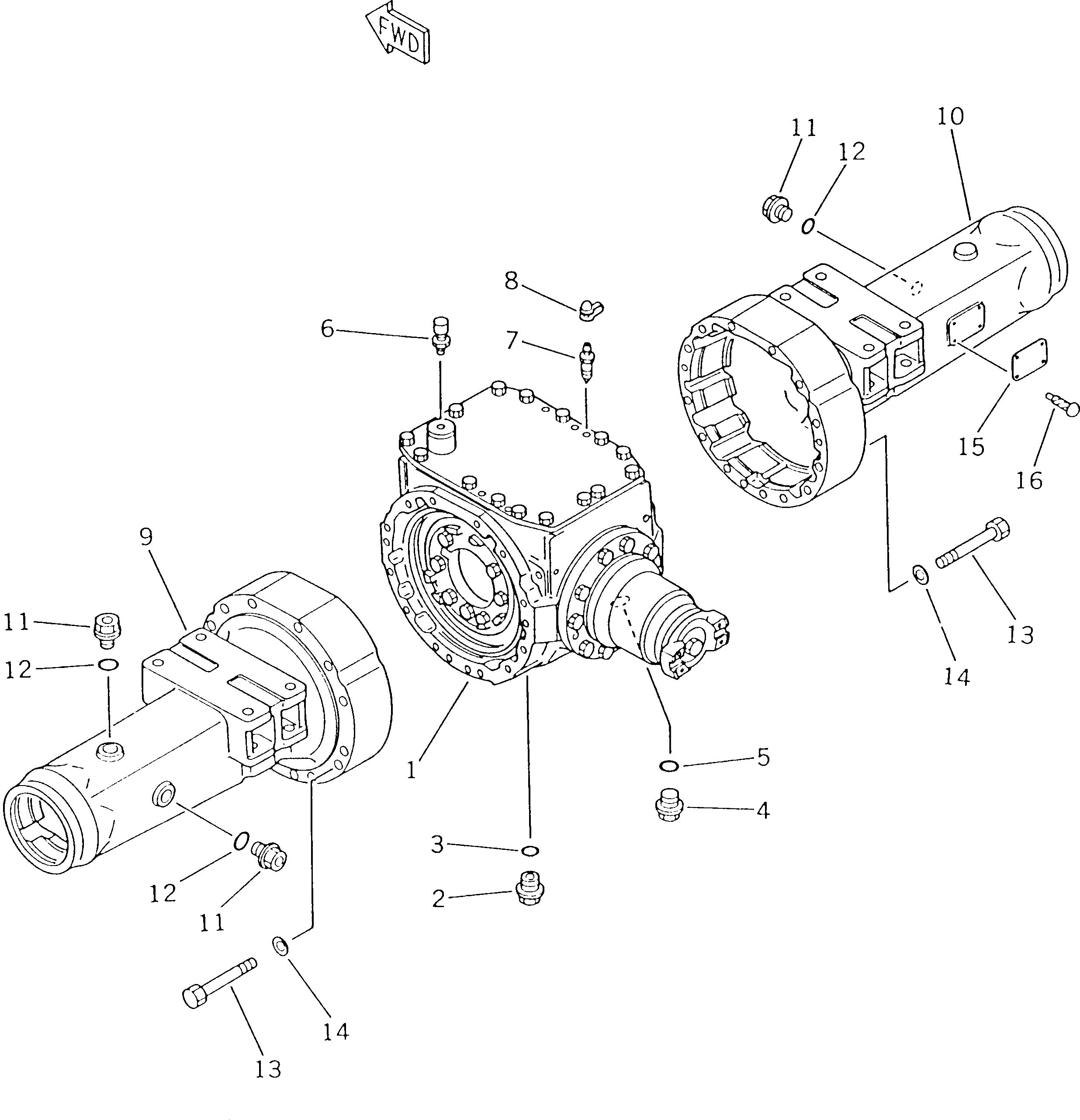Схема запчастей Komatsu WA180-1 - КОРПУС ПЕРЕДНЕГО МОСТА ВЕДУЩ. ВАЛ¤ ДИФФЕРЕНЦ. И КОЛЕСА