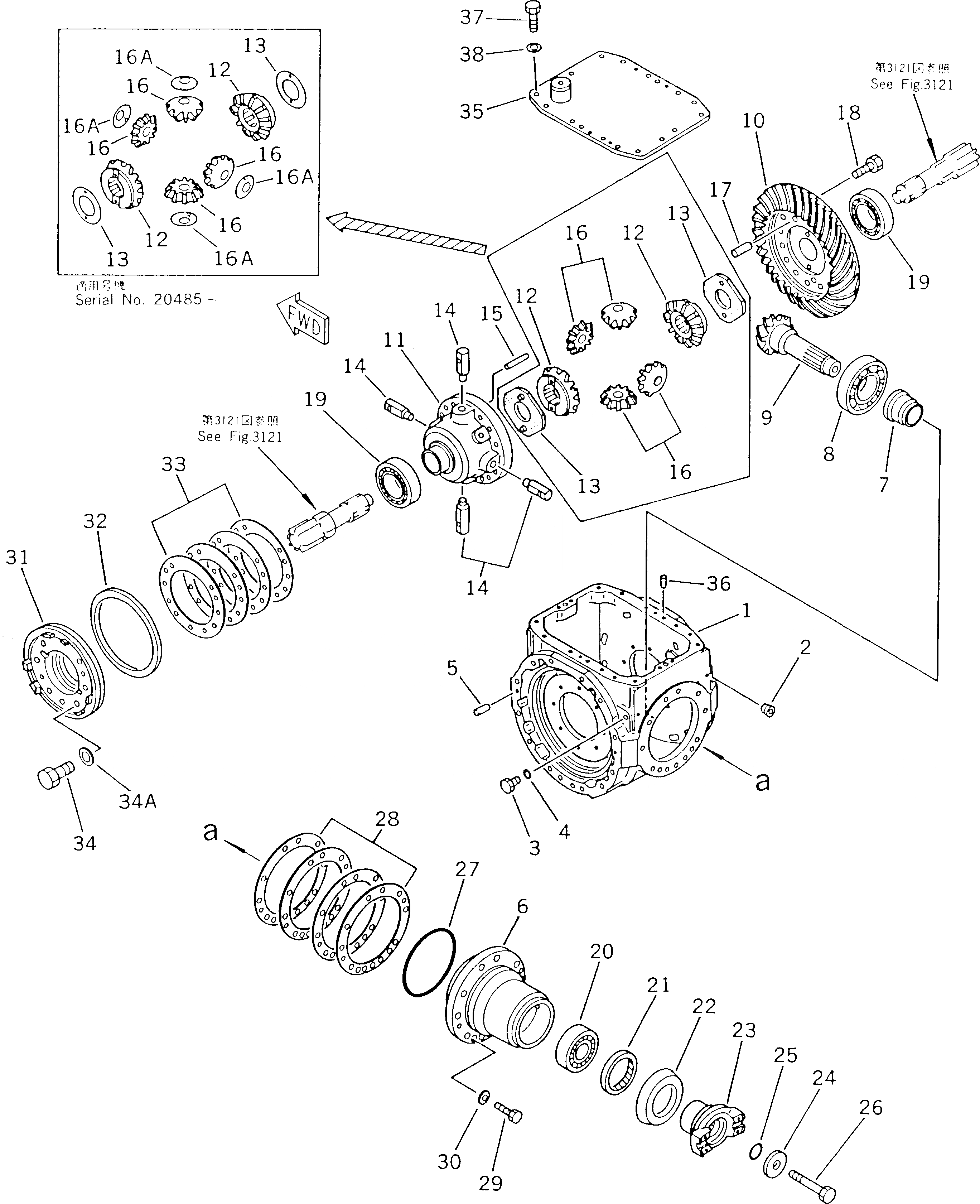 Схема запчастей Komatsu WA180-1 - ПЕРЕДНИЙ ДИФФЕРЕНЦИАЛ ВЕДУЩ. ВАЛ¤ ДИФФЕРЕНЦ. И КОЛЕСА