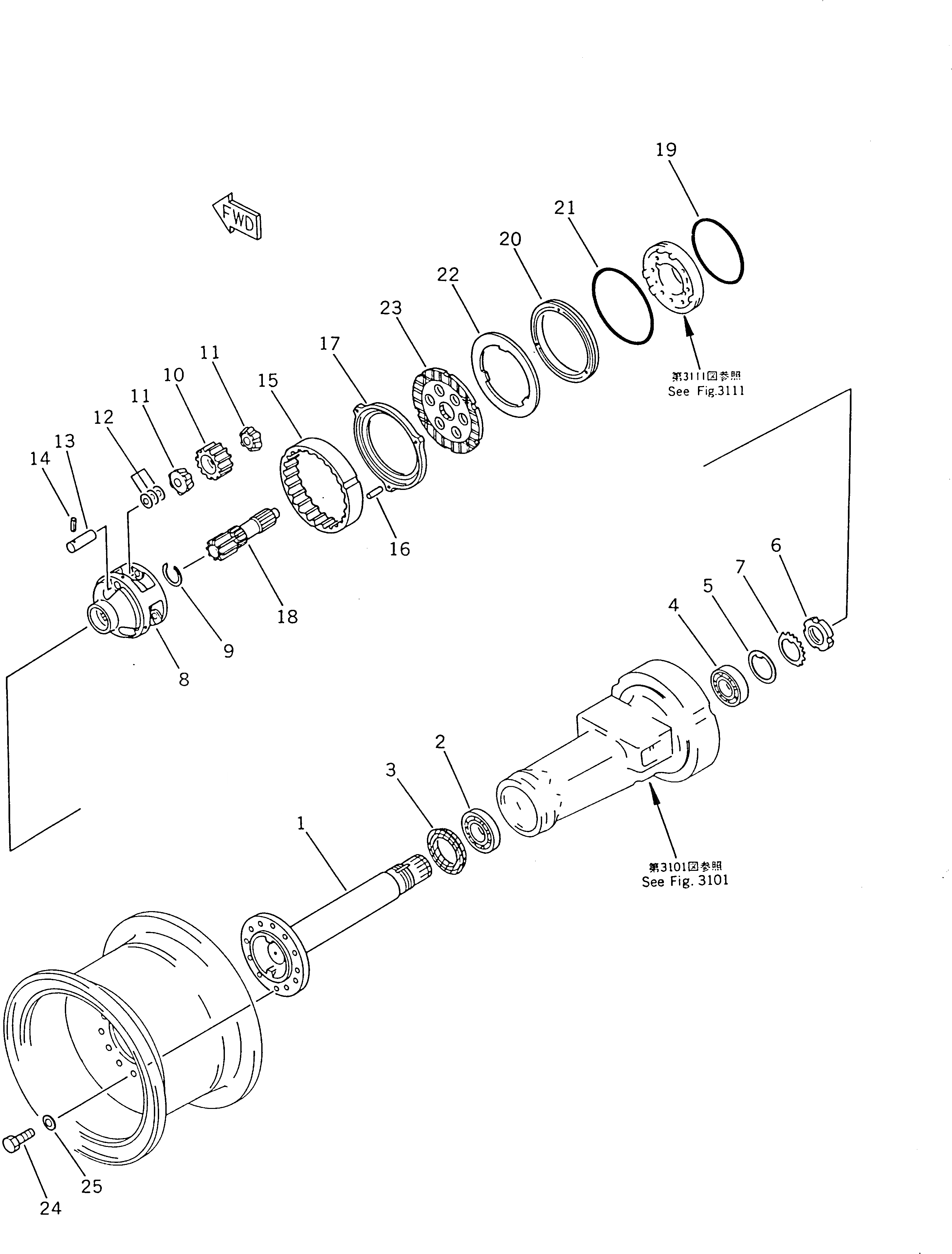 Схема запчастей Komatsu WA180-1 - ПЕРЕДНИЕ ТОРМОЗА И ПЕРЕДН. КОНЕЧНАЯ ПЕРЕДАЧА ВЕДУЩ. ВАЛ¤ ДИФФЕРЕНЦ. И КОЛЕСА