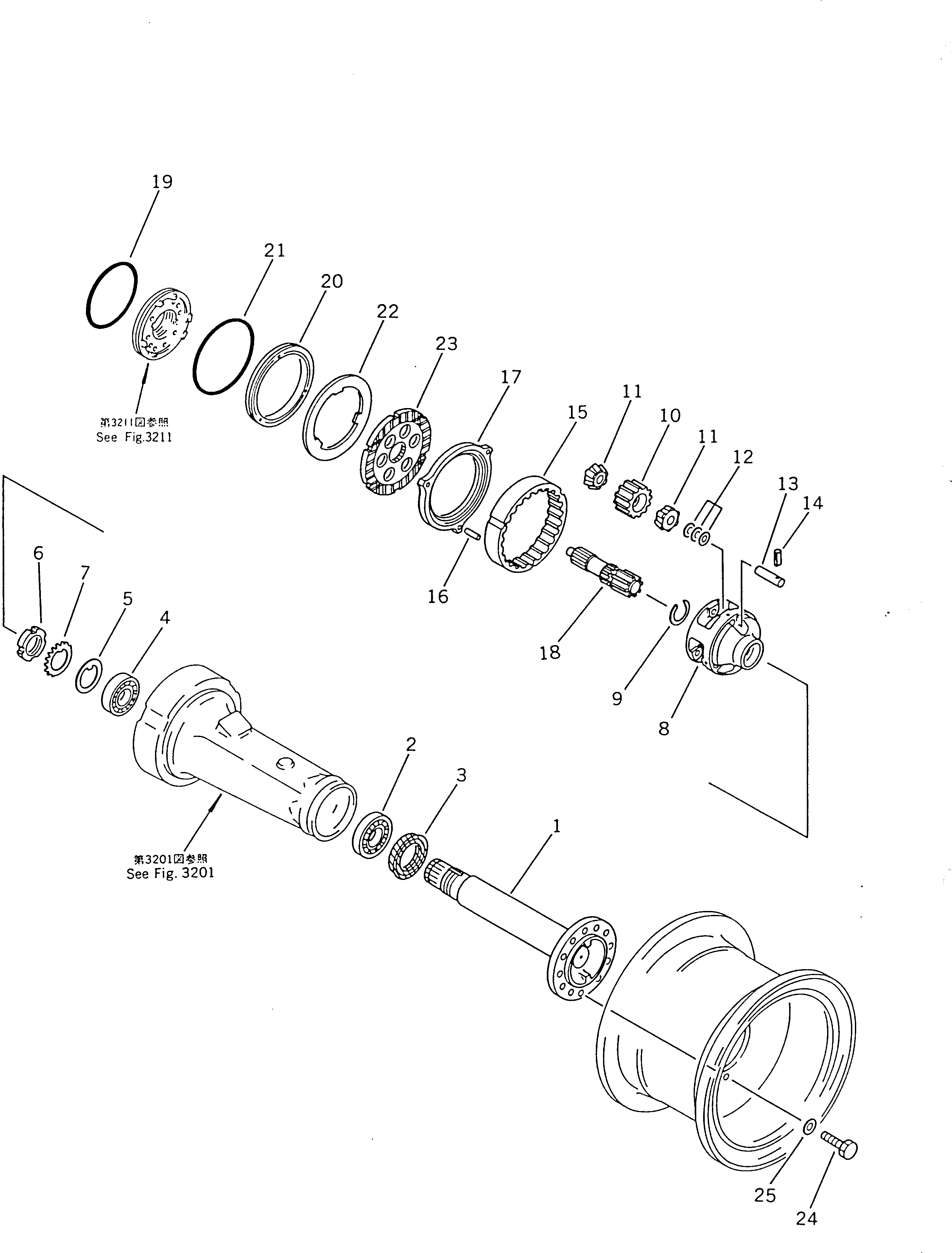 Схема запчастей Komatsu WA180-1 - ЗАДНИЕ ТОРМОЗА И ЗАДН. FINAL DEIVE ВЕДУЩ. ВАЛ¤ ДИФФЕРЕНЦ. И КОЛЕСА
