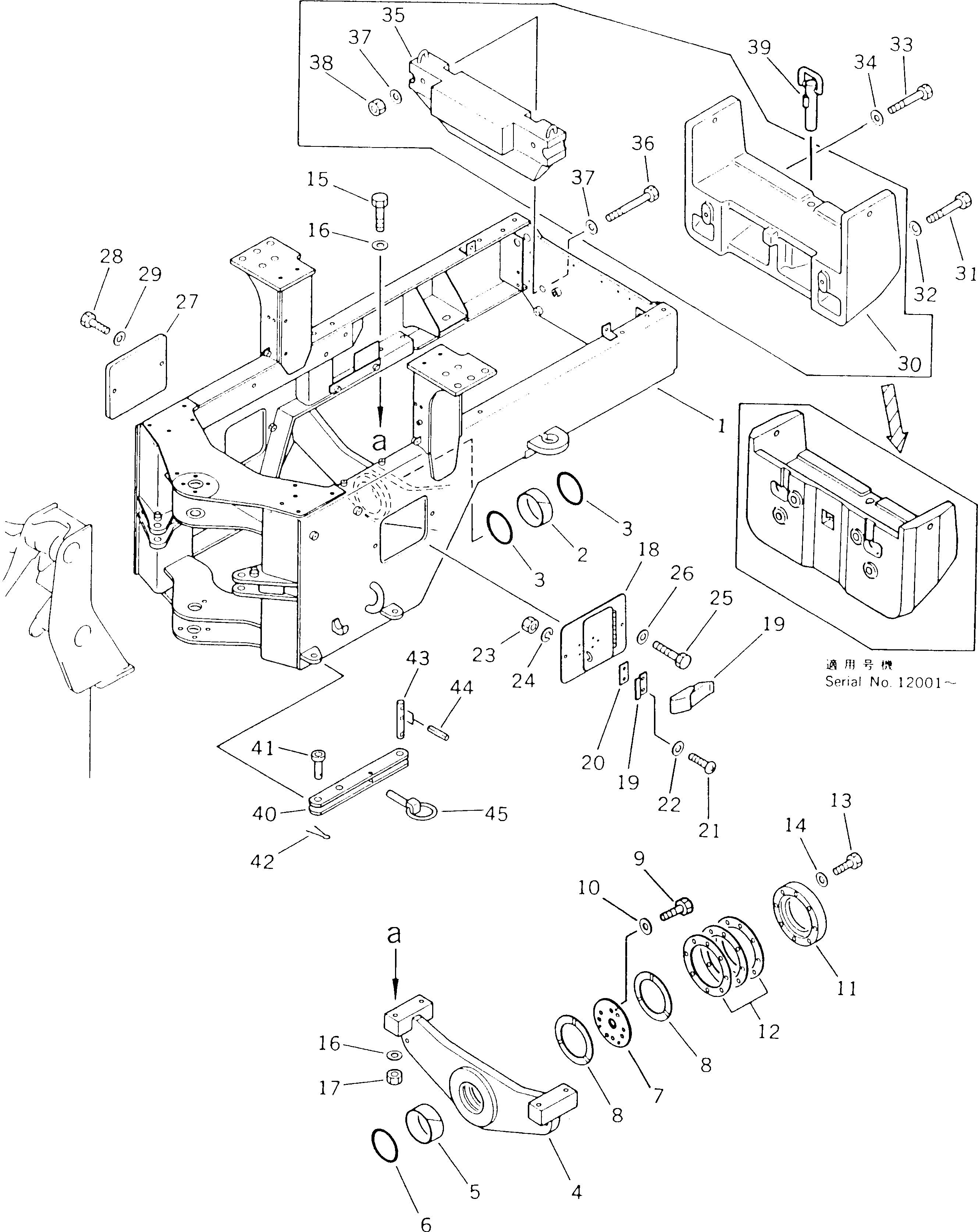 Схема запчастей Komatsu WA180-1 - ЗАДН. РАМА РАМА И ЧАСТИ КОРПУСА
