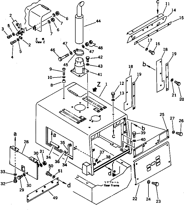 Схема запчастей Komatsu WA180-1 - КАПОТ И БОКОВ. КРЫШКА (ДЛЯ ПЕСЧАН. И DUST МЕСТН. СПЕЦ-Я.)(№-) РАМА И ЧАСТИ КОРПУСА